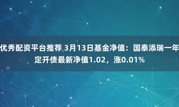 优秀配资平台推荐 3月13日基金净值：国泰添瑞一年定开债最新净值1.02，涨0.01%