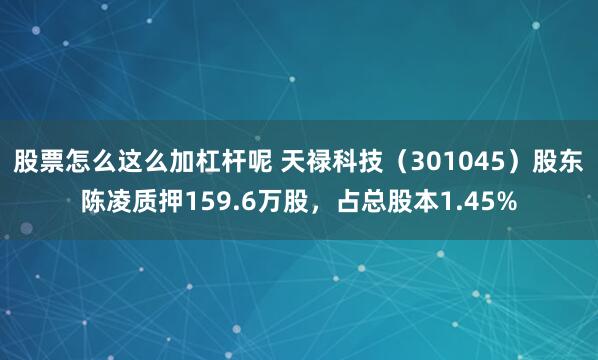股票怎么这么加杠杆呢 天禄科技（301045）股东陈凌质押159.6万股，占总股本1.45%
