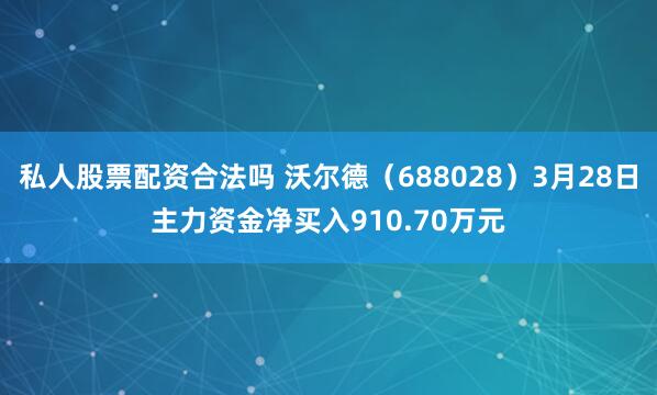 私人股票配资合法吗 沃尔德（688028）3月28日主力资金净买入910.70万元