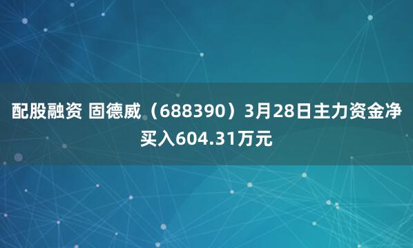 配股融资 固德威（688390）3月28日主力资金净买入604.31万元